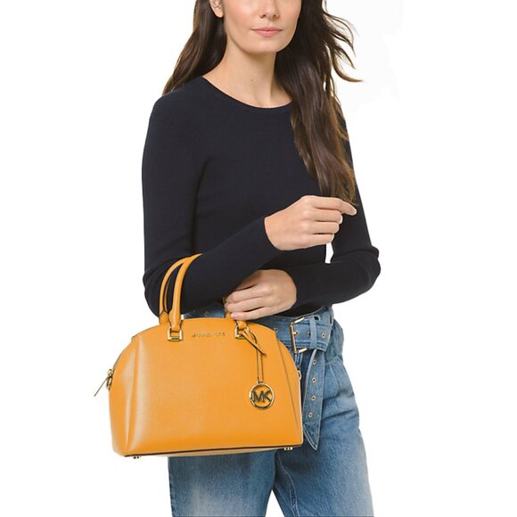 Michael Kors Maxine Medium Yellow Pebbled Leather Dome Satchel MSRP $328 EUC - Picture 3 of 15